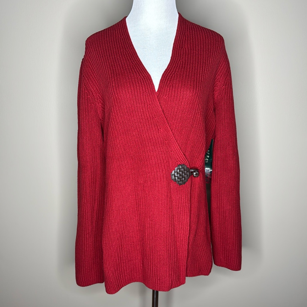 Lauren Ralph Lauren Long Sleeved Front Latch Knit Sweater Tribal Red Size Xl.